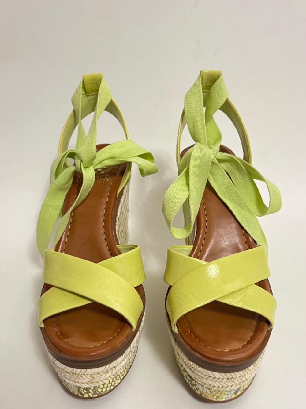 Vince Camuto Pharrah leather ankle lime 🍋‍🟩 wedge espadrille platform